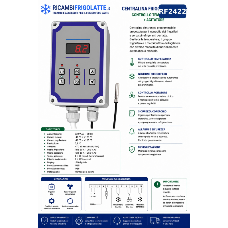 RF2422 Centralina Frigorifero Latte IP65 con Agitatore