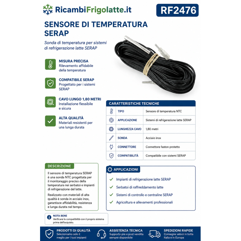 RF2476 Sensore temperatura SERAP RL10 RL20 1,80 m | RicambiFrigolatte