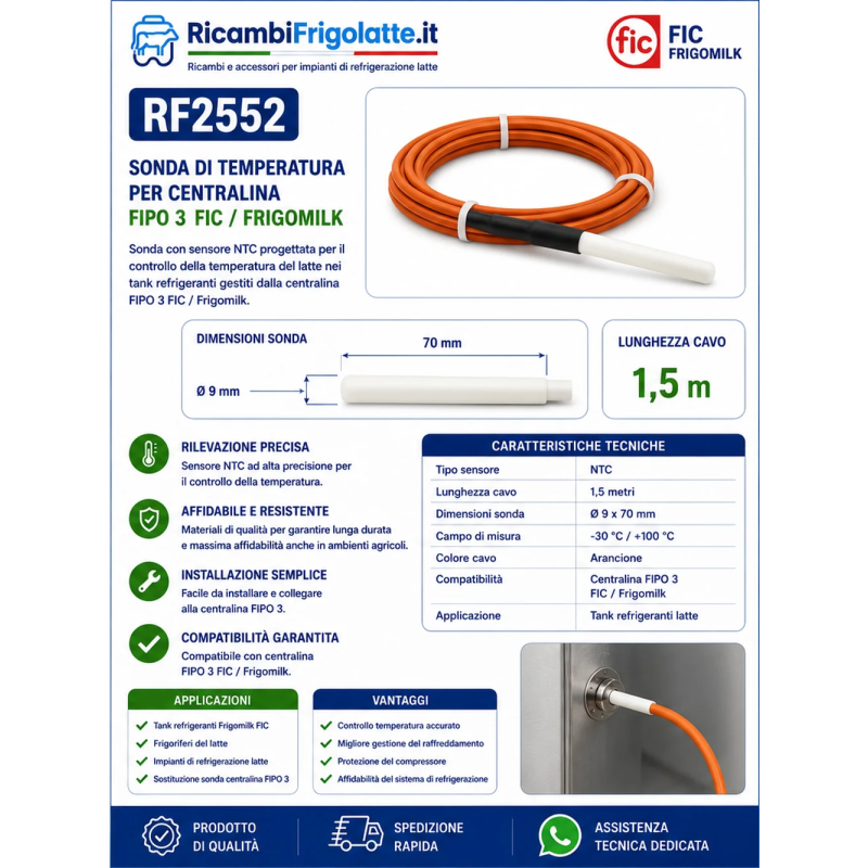 RF2552 sonda FIPO 3 FIC Frigomilk 1,5 m tank latte