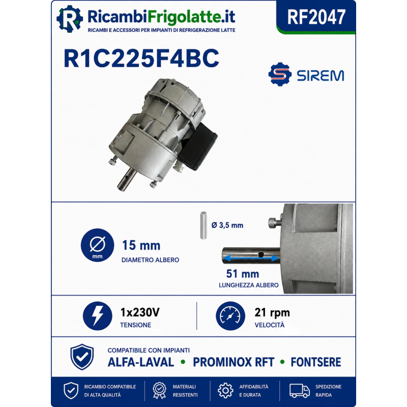RF2047 Motoriduttore SIREM R1C225F4BC per Tank Refrigeratore Latte