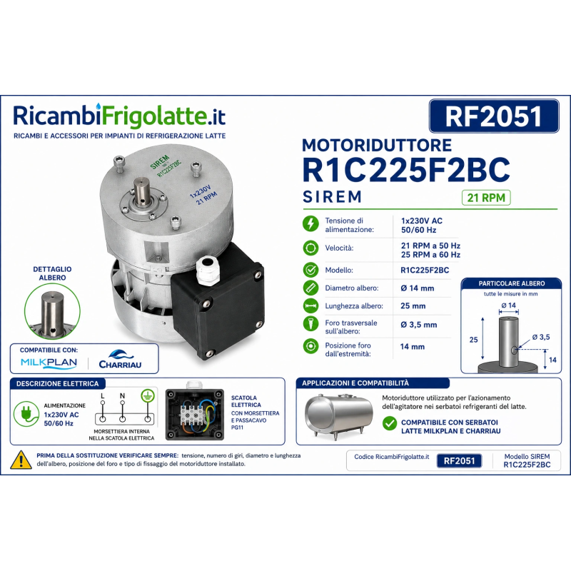 RF2051 SIREM R1C225F2BC 21 RPM Milkplan Charriau