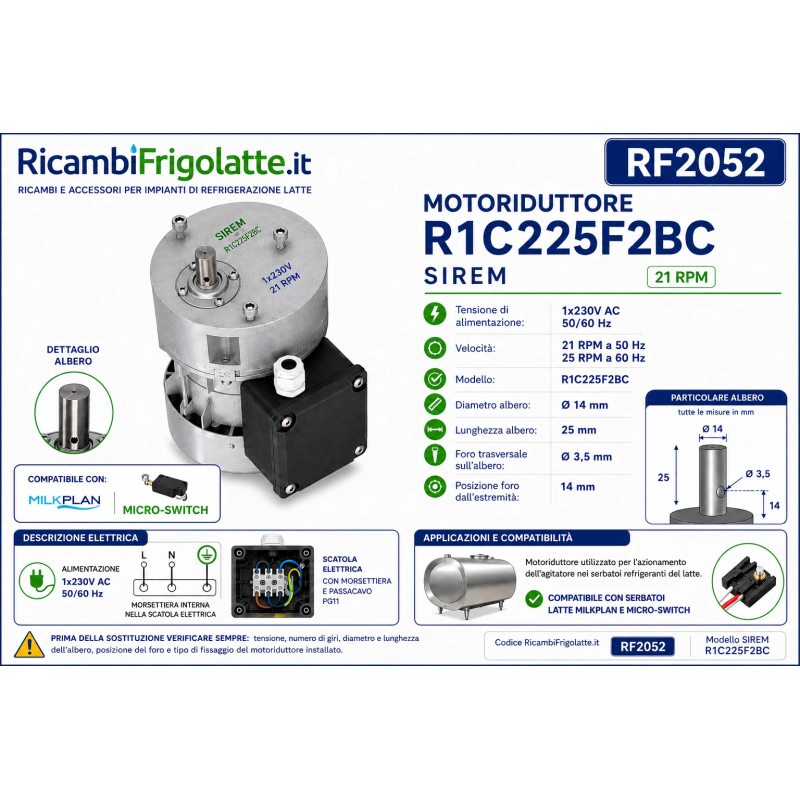 RF2052 SIREM R1C225F2BC 21 RPM Micro-Switch Milkplan