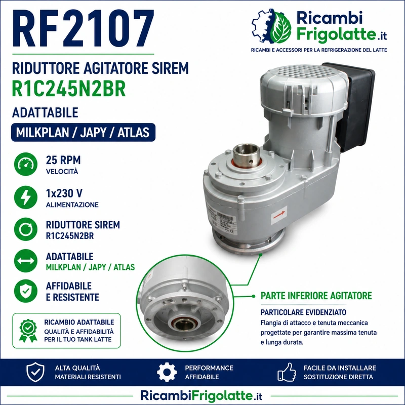 RF2107 riduttore SIREM R1C245N2BR 25 RPM 230V Milkplan Japy Atlas