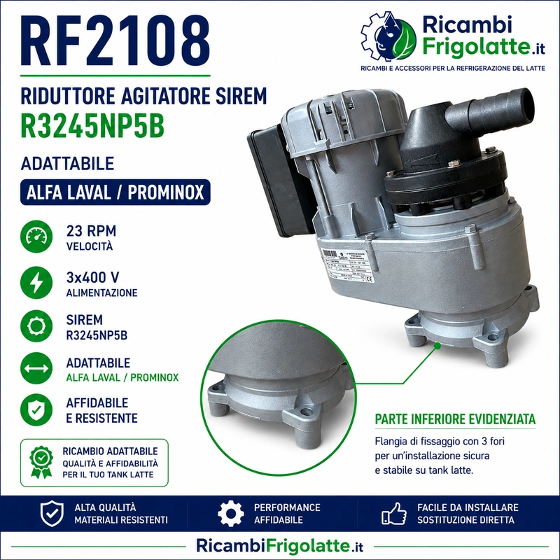 RF2108 riduttore SIREM R3245NP5B 23 RPM 400V Alfa Laval Prominox