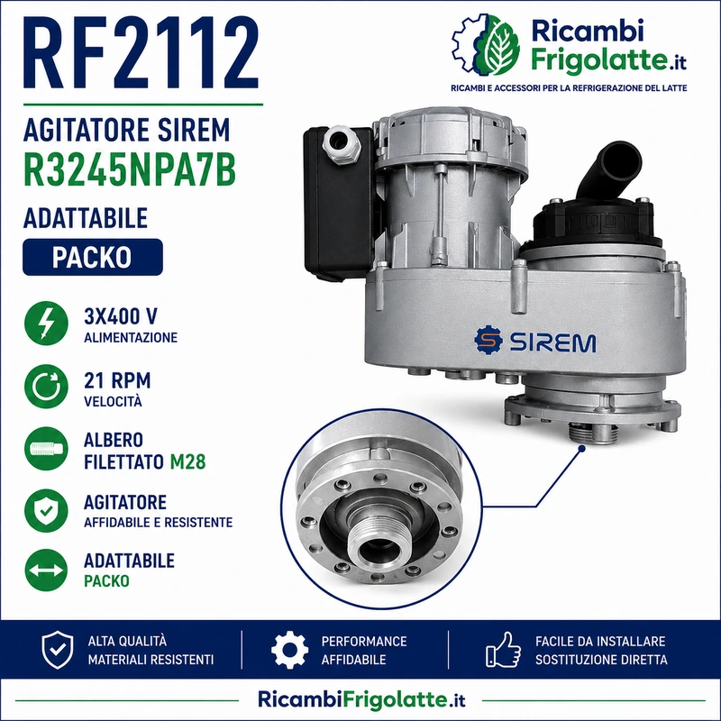 l motoriduttore RF2112 SIREM R3245NPA7B è un ricambio per il sistema di agitazione dei serbatoi refrigeranti del latte, adattabi