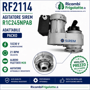 Motoriduttore SIREM R1C245NPAB per agitatore di tank refrigerazione latte, adattabile Packo. Alimentazione monofase 1×230 V, vel