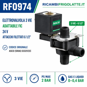 RF0974 Elettrovalvola 3 vie 24 V 1/2" per tank latte FIC