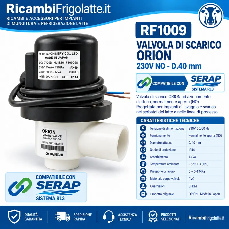 RF1009 Valvola ORION 230V NO Ø40 SERAP   RicambiFrigolatte.it