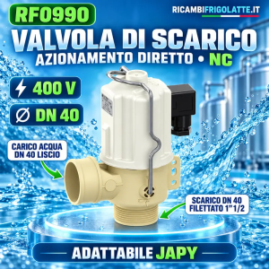 RF0990 Valvola scarico DN40 NC 400V Japy | Tank latte  META DESCRIPTION