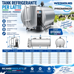 DT0002 Dimensioni Tank Latte Wedholms Prominox | RicambiFrigolatte