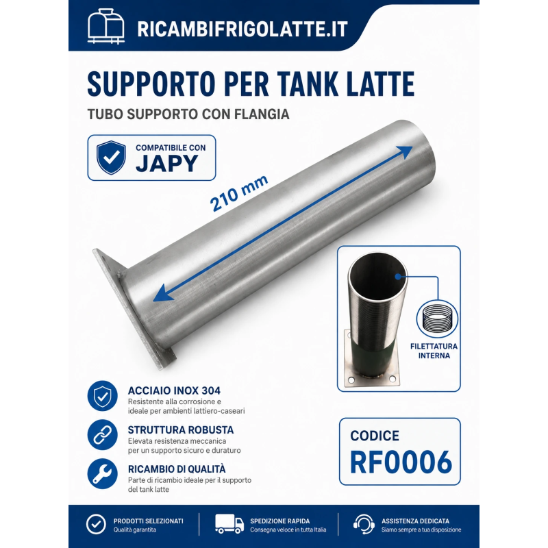 Piede supporto inox Japy RF0006 210 mm