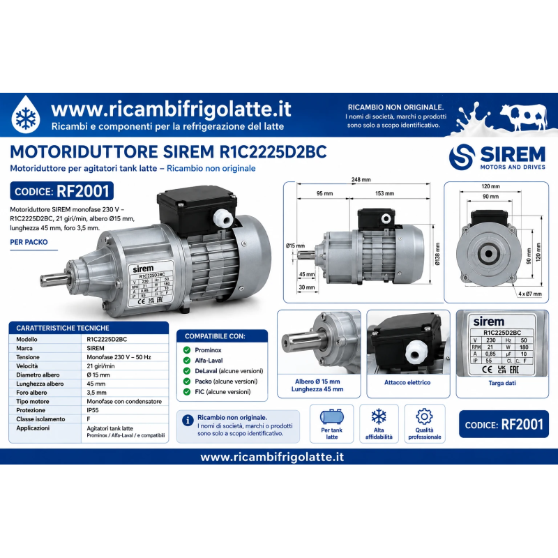 Riduttore RF2001 per agitatore serbatoio latte