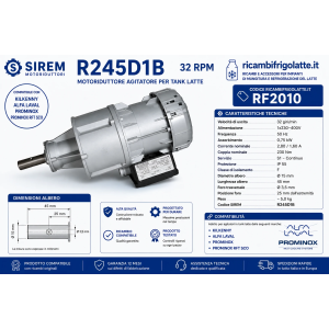 RF2010 Motoriduttore SIREM R245D1B 32 RPM 230/400V | Ricambi Frigolatte