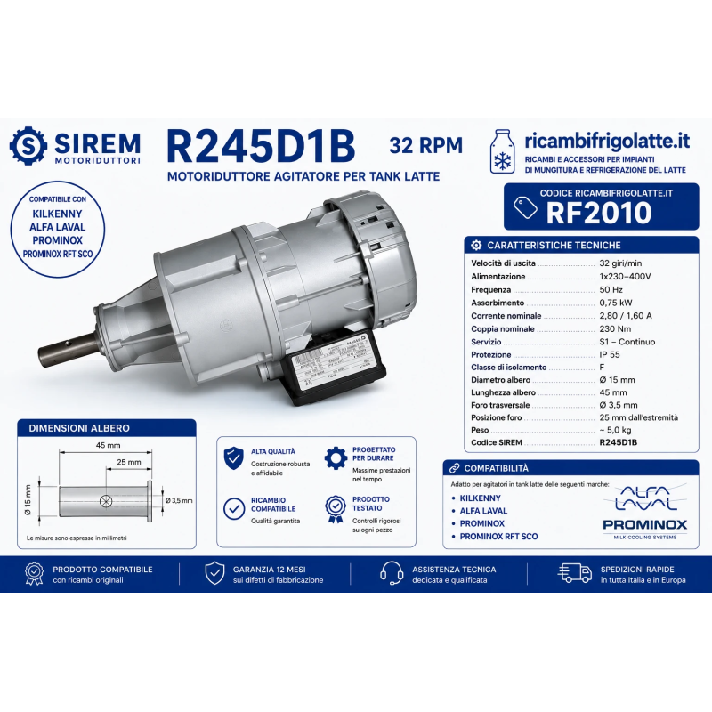 RF2010 Motoriduttore SIREM R245D1B 32 RPM 230/400V | Ricambi Frigolatte