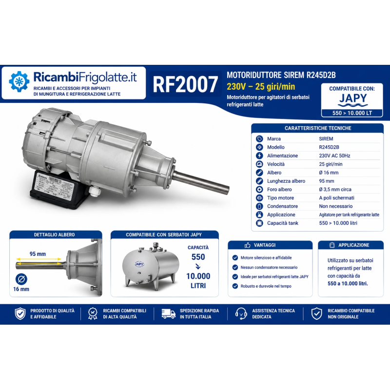 RF2007 Motoriduttore SIREM R245D2B 230/400V JAPY | RicambiFrigolatte.it