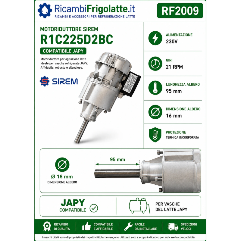 RF2009 Motoriduttore SIREM R1C225D2BC 230V 21 RPM compatibile JAPY